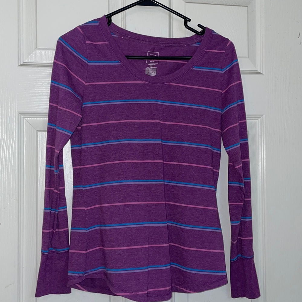Mossimo purple, pink & blue stripes long sleeve tee.